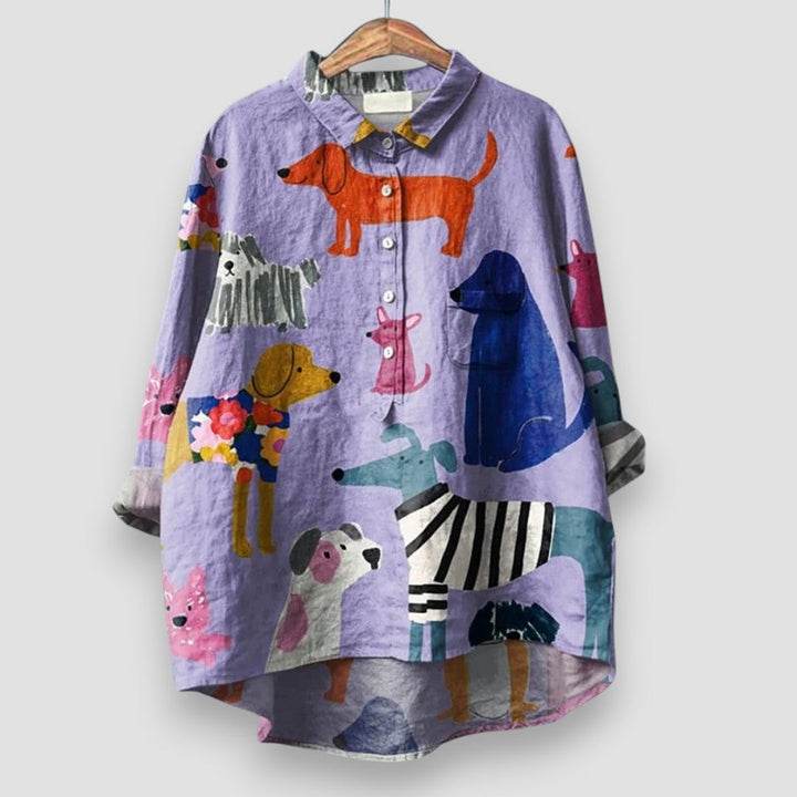 Vespera™ | Verspielte Welpenmuster Bluse
