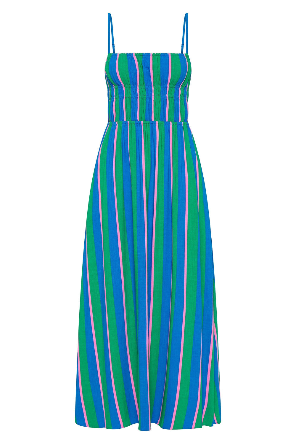 Gigi | Gestreiftes Midikleid mit elastischem Oberteil und Taschen