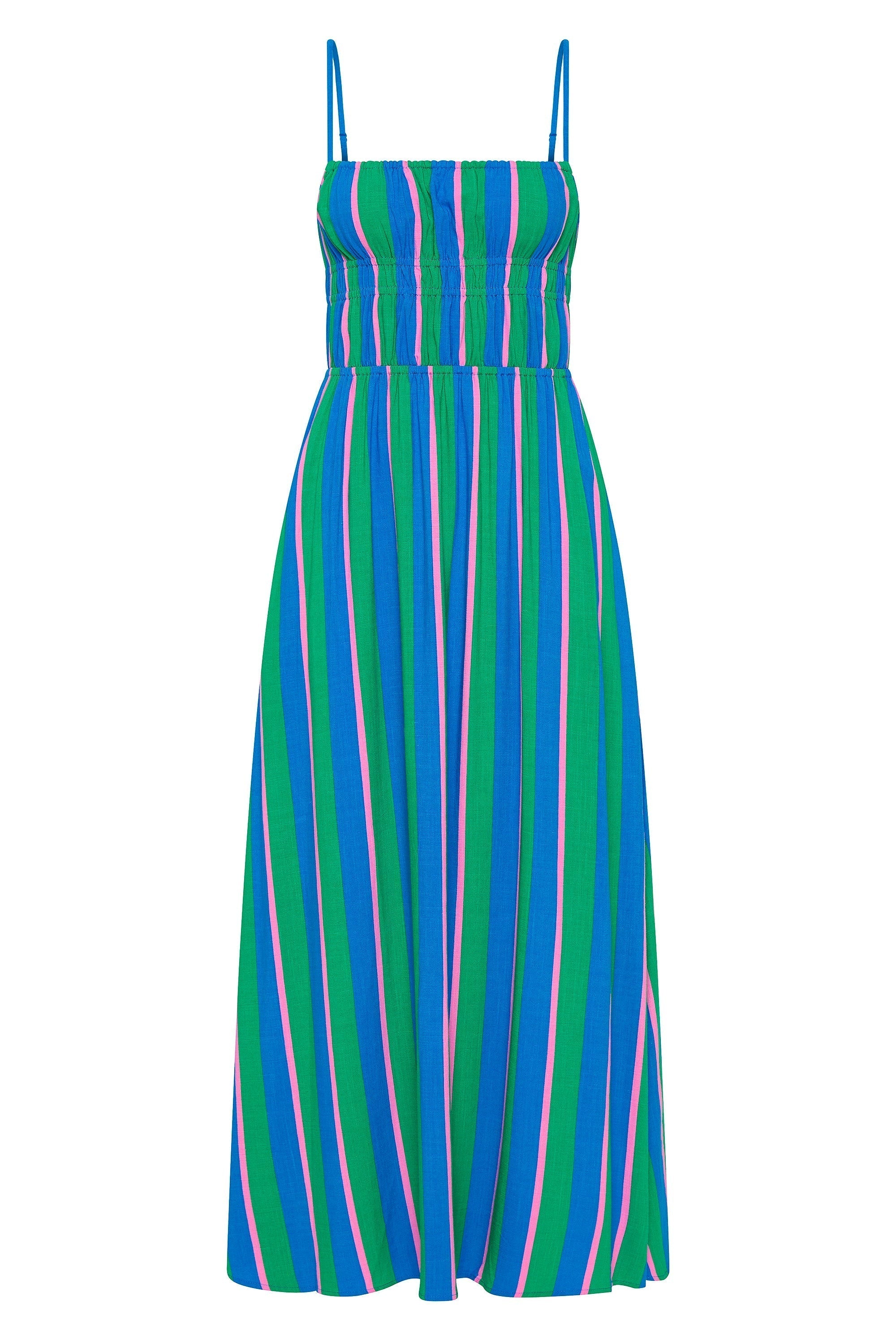 Gigi – Gestreiftes Midikleid mit elastischem Oberteil und Taschen