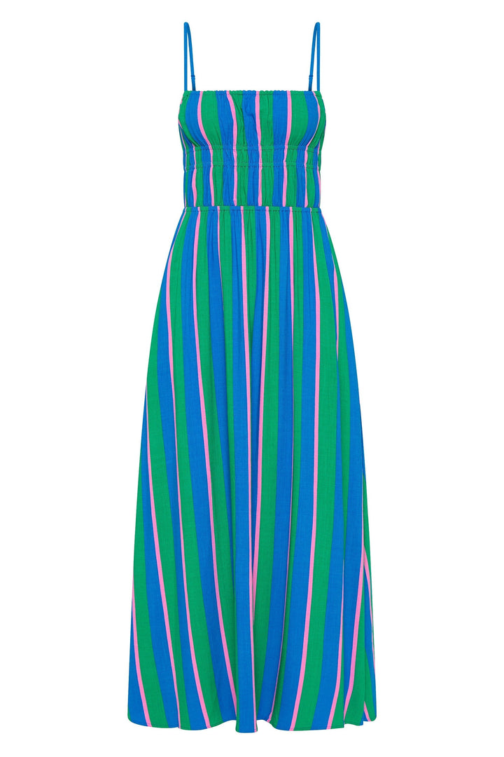 Gigi – Gestreiftes Midikleid mit elastischem Oberteil und Taschen