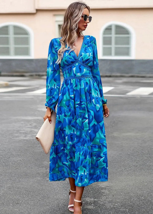 Lara Flattering Floral Print V-Neck Dress for Spring Summer
