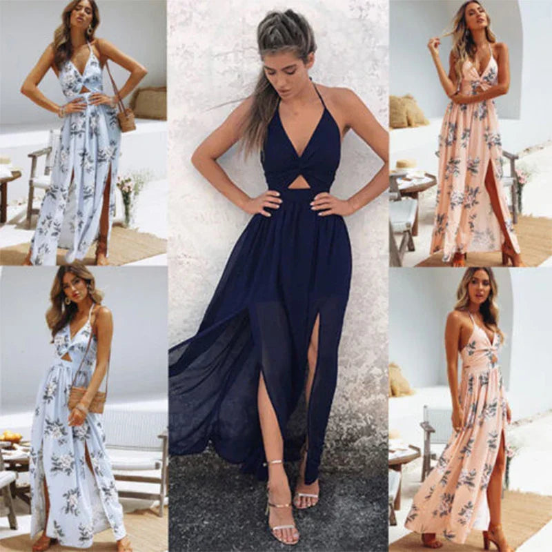 Sierra – Boho Maxikleid mit Blumenmuster und Neckholder