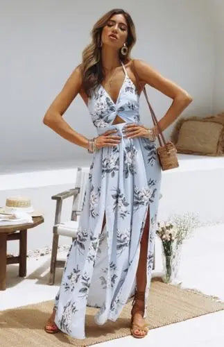 Sierra – Boho Maxikleid mit Blumenmuster und Neckholder
