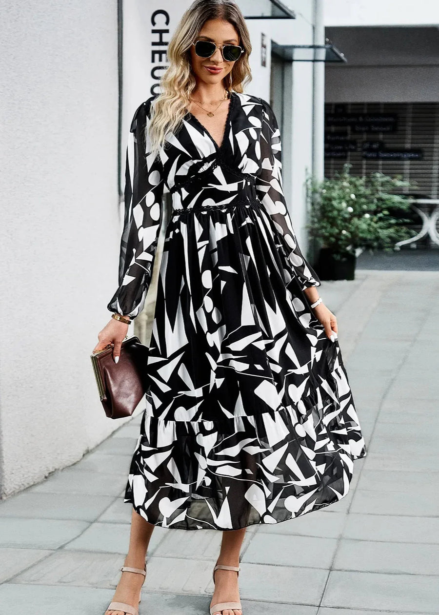 Lara Flattering Floral Print V-Neck Dress for Spring Summer