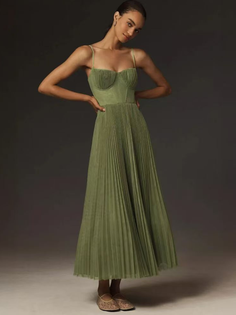 Jasira Romantic Pleated Bustier Maxi Dress