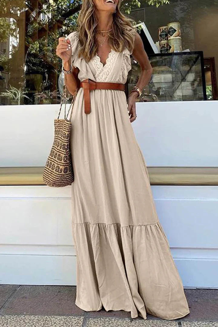 Blanca – Maxikleid aus Spitze mit V-Ausschnitt und Volant