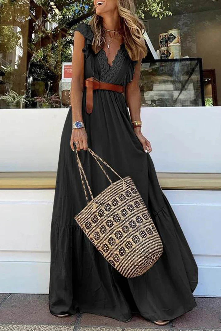 Blanca | Maxikleid aus Spitze mit V-Ausschnitt und Volant