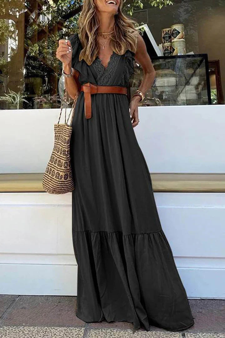 Blanca – Maxikleid aus Spitze mit V-Ausschnitt und Volant