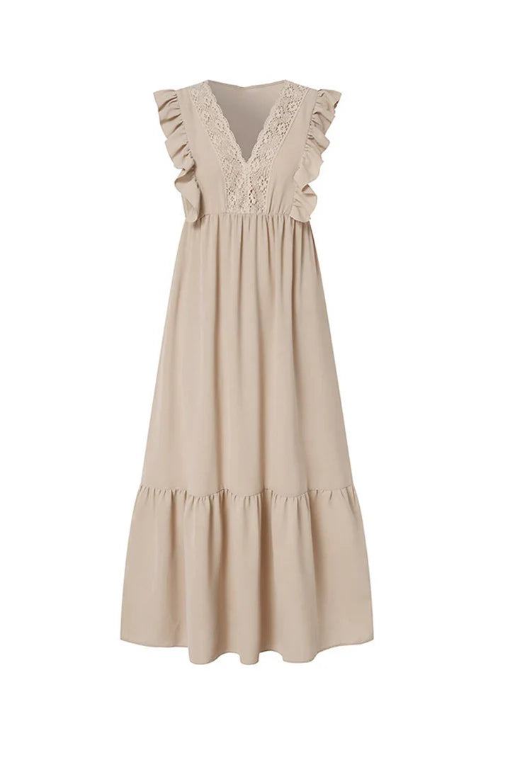 Blanca – Maxikleid aus Spitze mit V-Ausschnitt und Volant