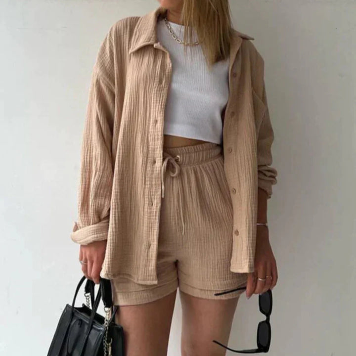 Elara™ | Weiches Baumwoll-Set aus Hemd und Shorts
