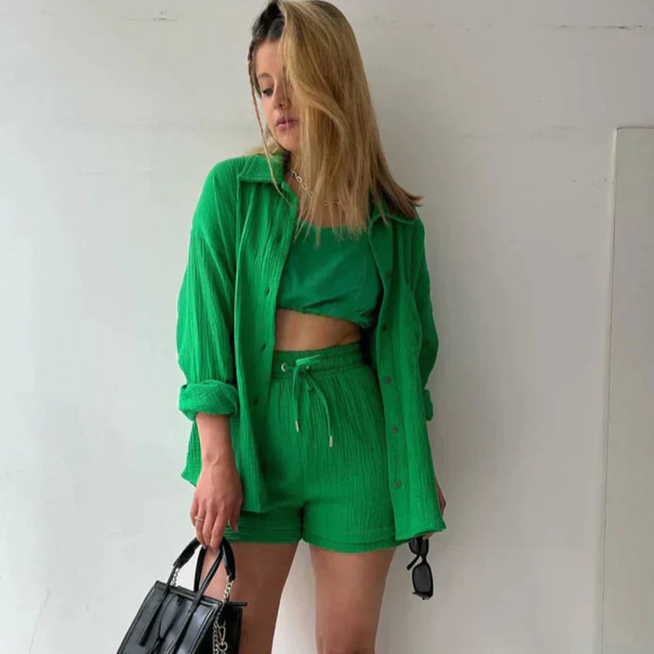 Elara™ | Weiches Baumwoll-Set aus Hemd und Shorts