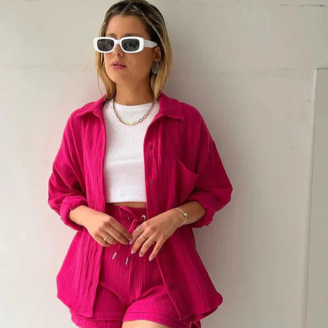 Elara™ | Weiches Baumwoll-Set aus Hemd und Shorts