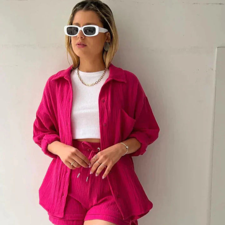 Elara™ | Weiches Baumwoll-Set aus Hemd und Shorts