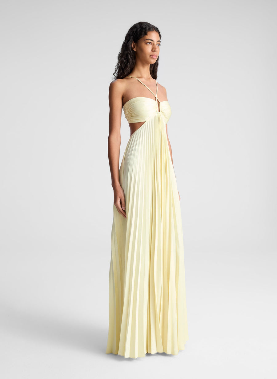 Sienna Pleated Sunrise Evening Gown with Cutout Detail