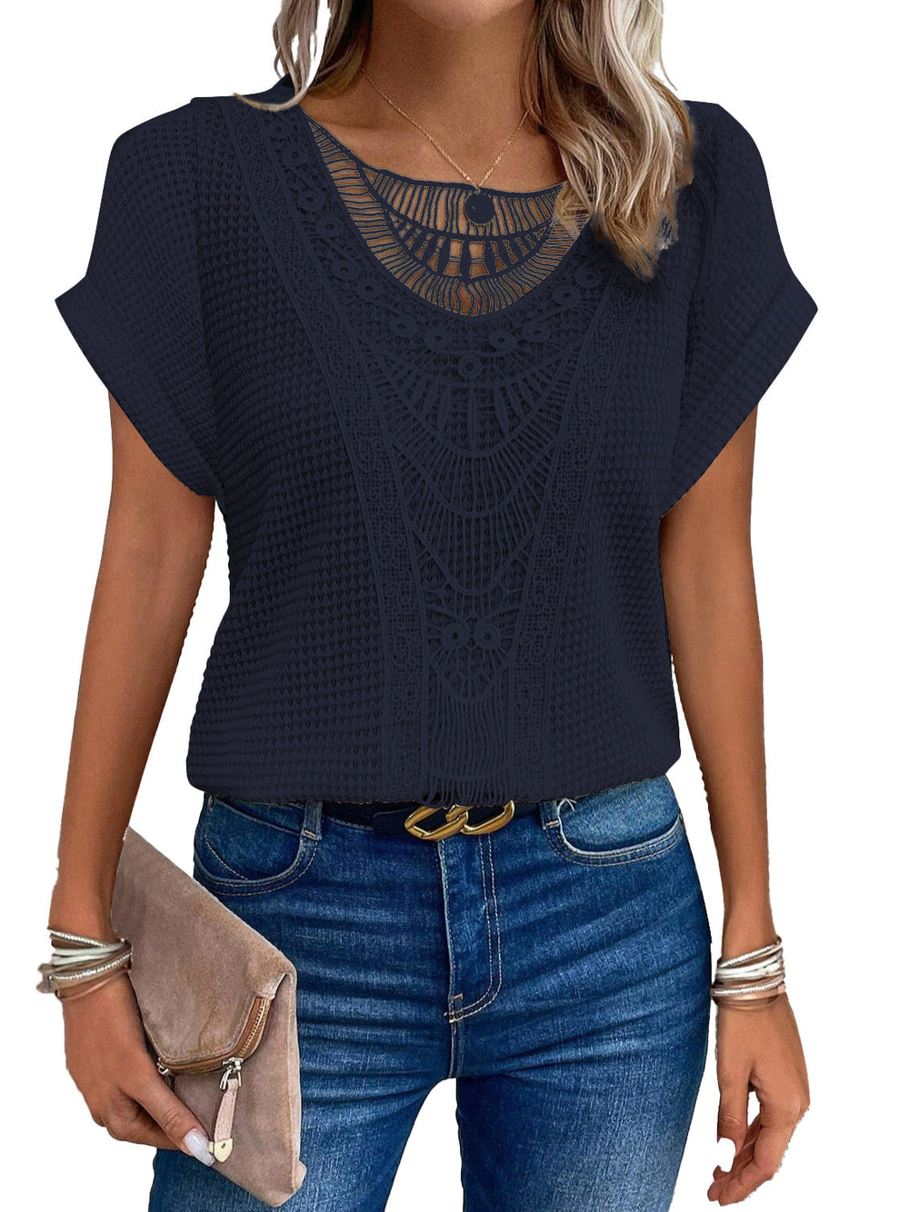 Magnolia | Kurzärmliges Top mit Spitzen-Details
