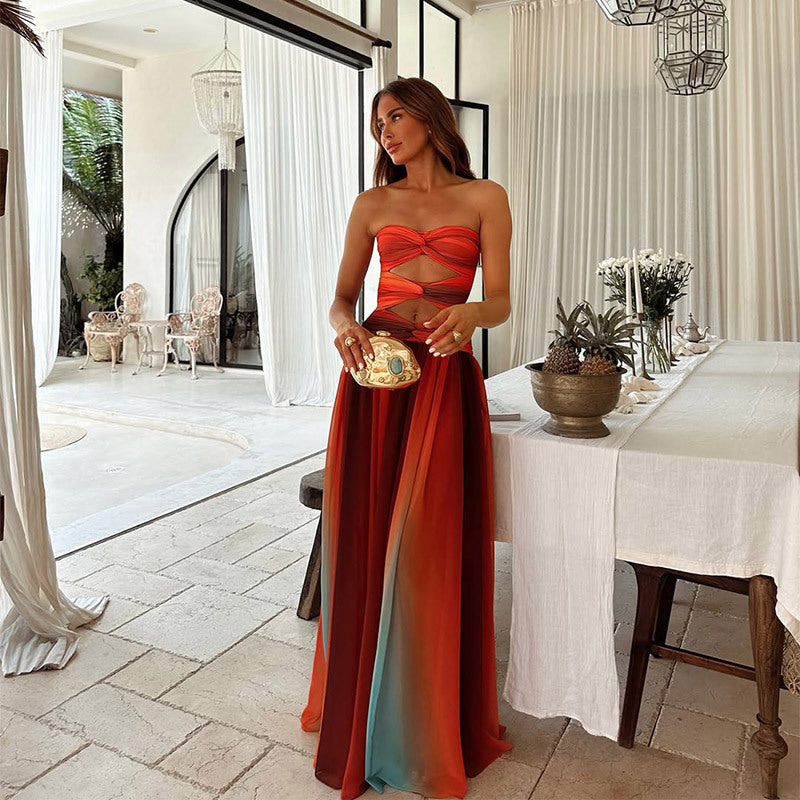 Sofia – Batik Farbverlauf mit Ausschnitten Maxi-Kleid