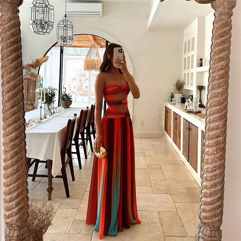 Sofia – Batik Farbverlauf mit Ausschnitten Maxi-Kleid