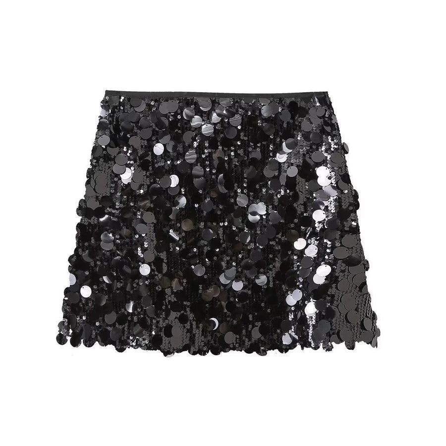 Londyn Glitzernder schwarzer Pailletten-Minirock