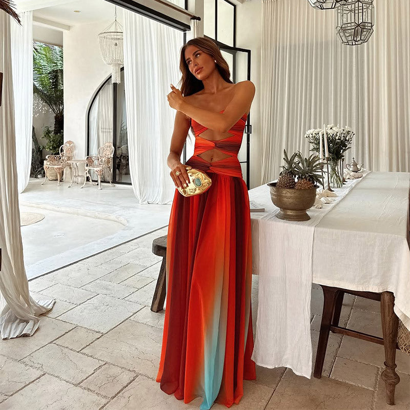 Sofia – Batik Farbverlauf mit Ausschnitten Maxi-Kleid