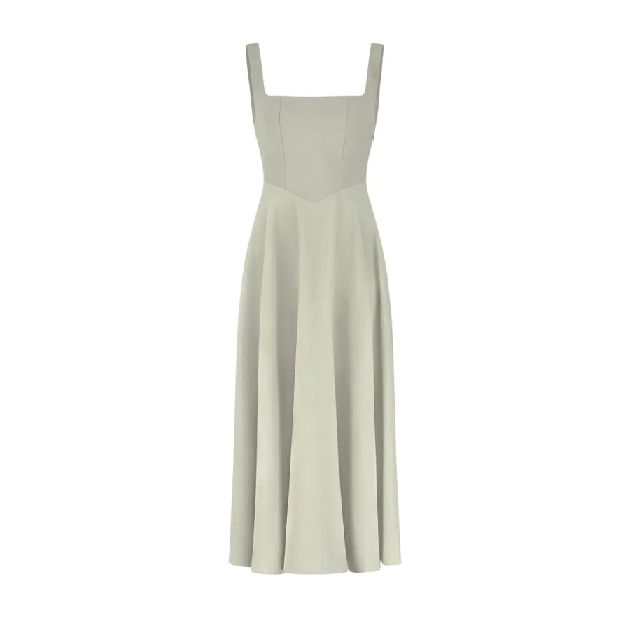 Yara-Belle High-Waist Square-Neck Midi Dress