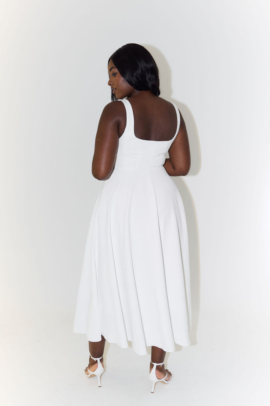 Yara-Belle High-Waist Square-Neck Midi Dress