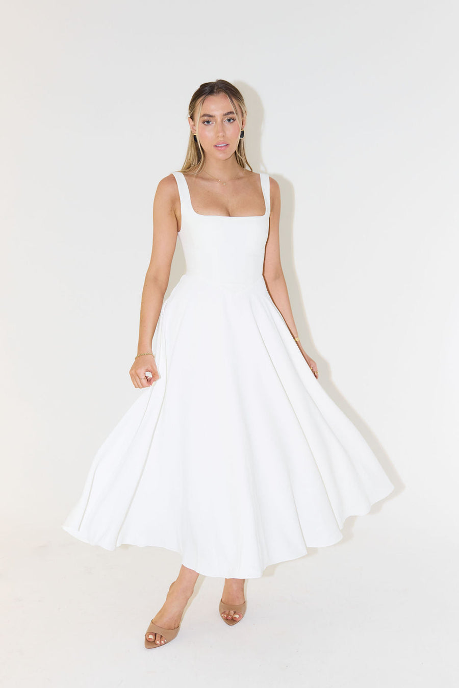 Yara-Belle High-Waist Square-Neck Midi Dress