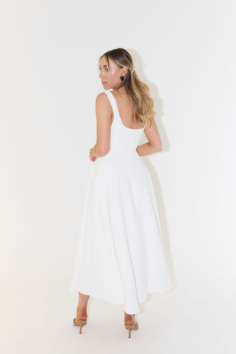 Yara-Belle High-Waist Square-Neck Midi Dress