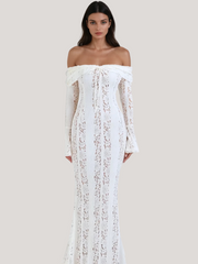 LANA | Schulterfreies Maxikleid mit Spitzenausschnitten