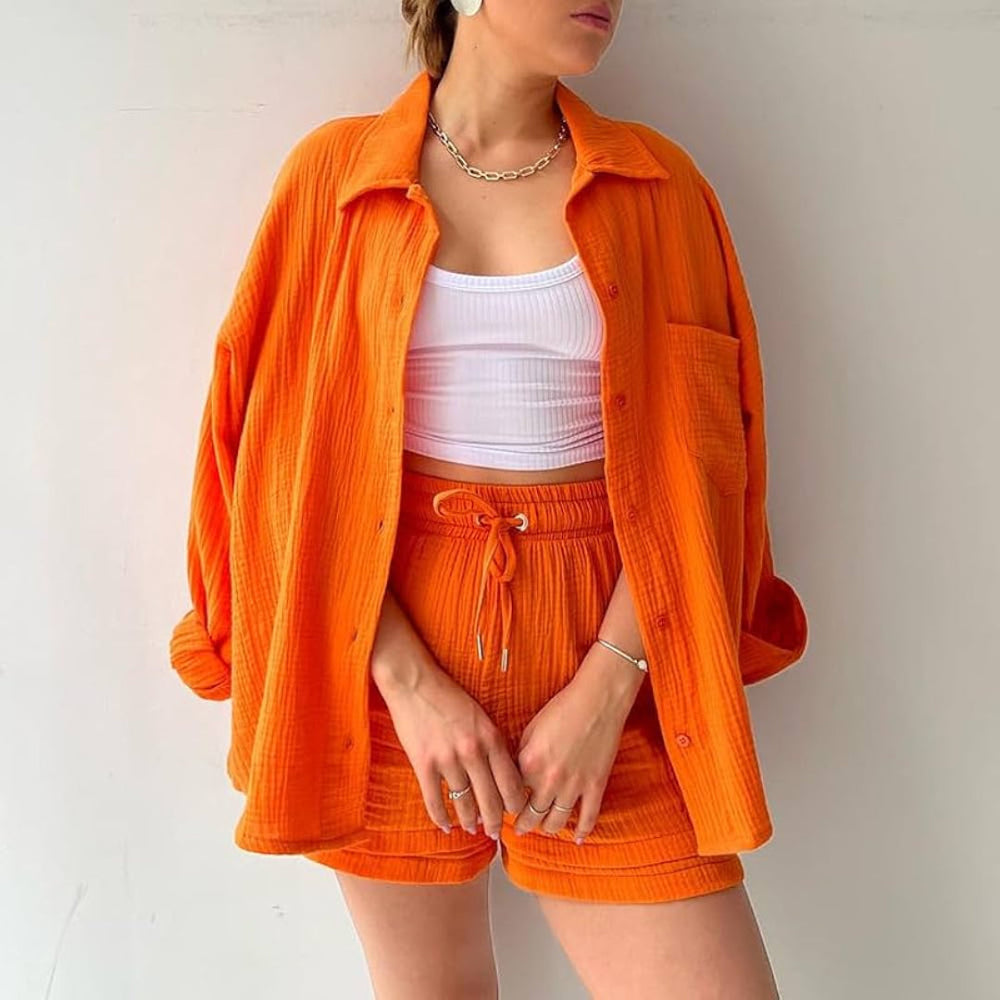 Elara | Weiches Baumwoll-Set aus Hemd und Shorts