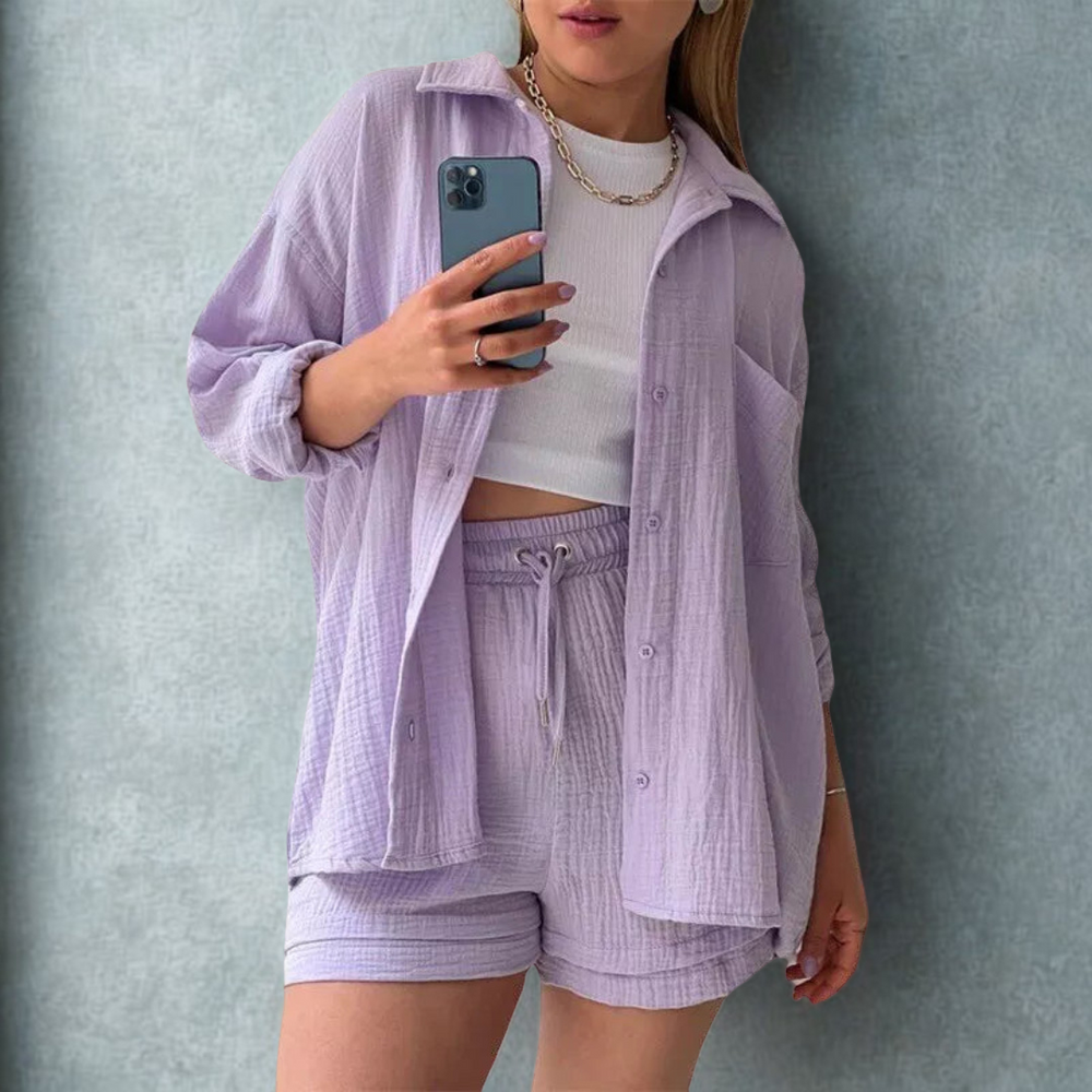 Elara | Weiches Baumwoll-Set aus Hemd und Shorts