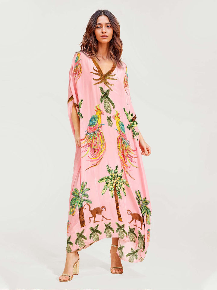 Elvara | Kleid mit tropischem Papageienmuster