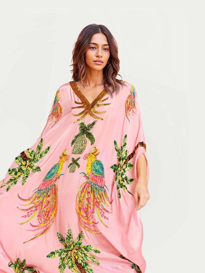 Elvara | Kleid mit tropischem Papageienmuster