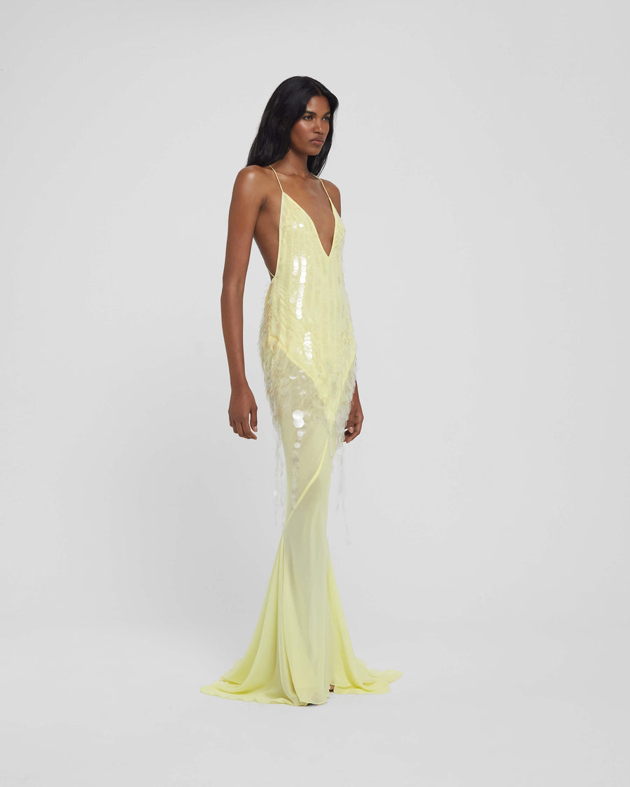 Nisari Sequin Maxi Dress with Floral Choker