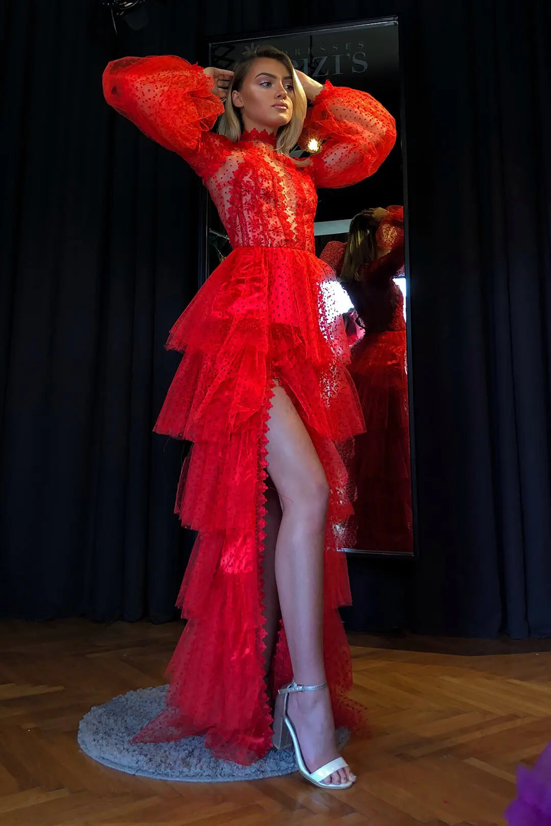 Nova | Mesh Langarm-Abendkleid