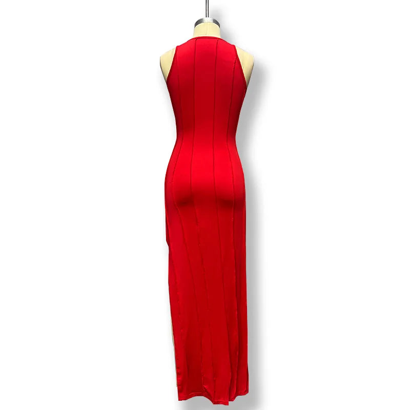 Alina | Ärmelloses Maxikleid mit hohem Schlitz