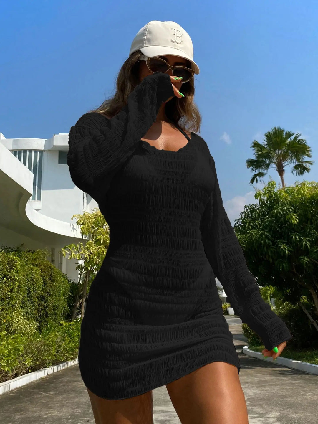 Halo | 3-teiliges gestricktes Bikini-Set mit rückenfreiem Kleid