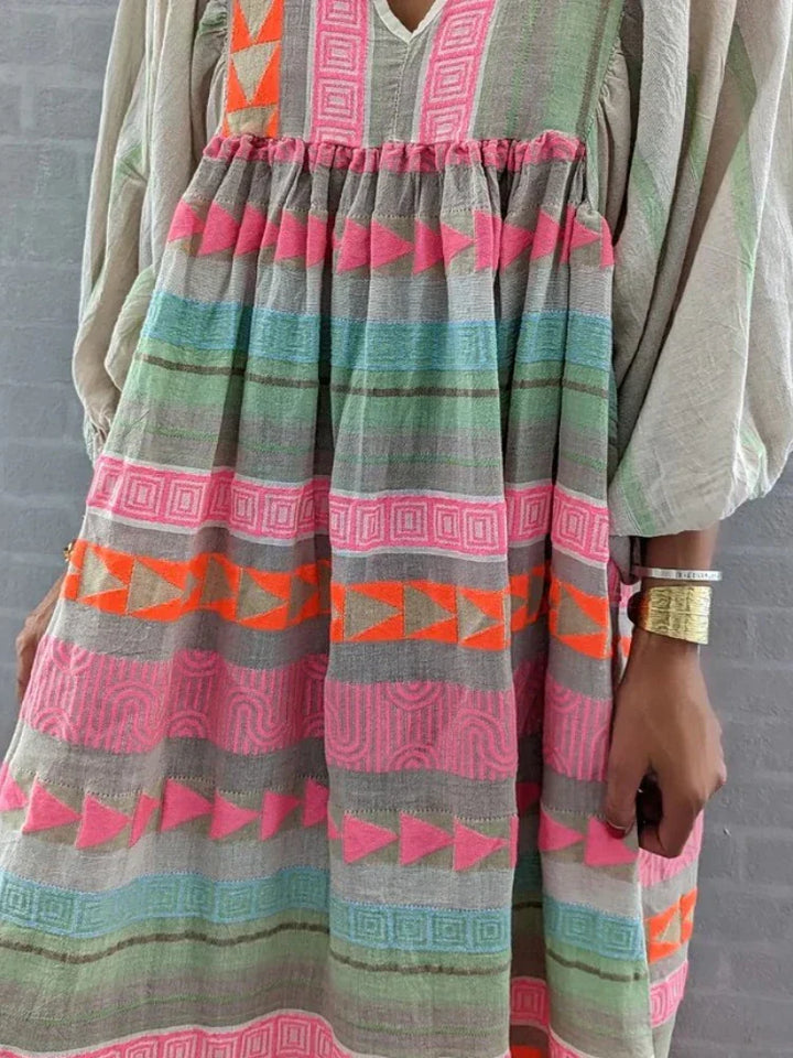 Cassandra | Boho-Print V-Ausschnitt Kleid