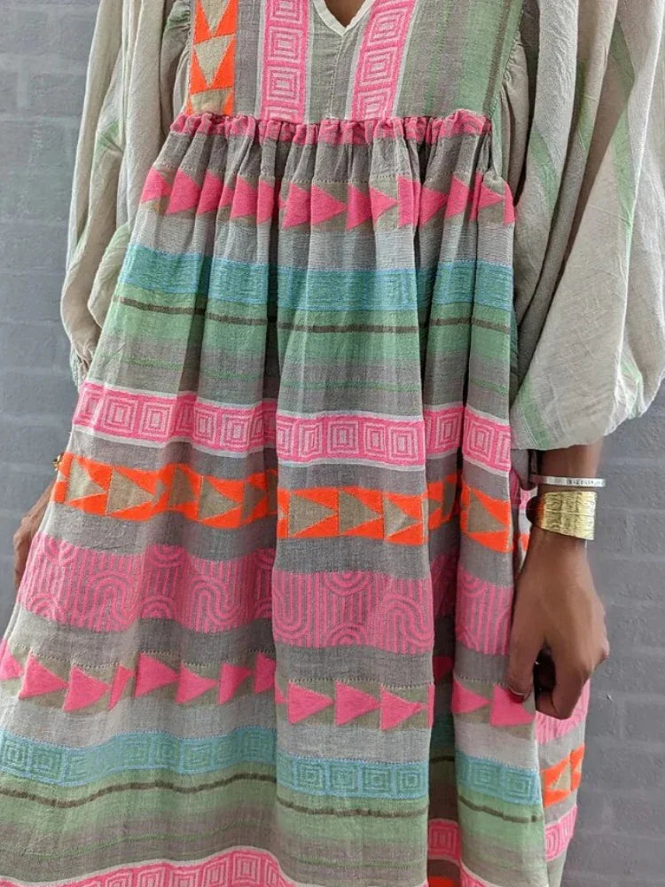 Cassandra | Boho-Print V-Ausschnitt Kleid