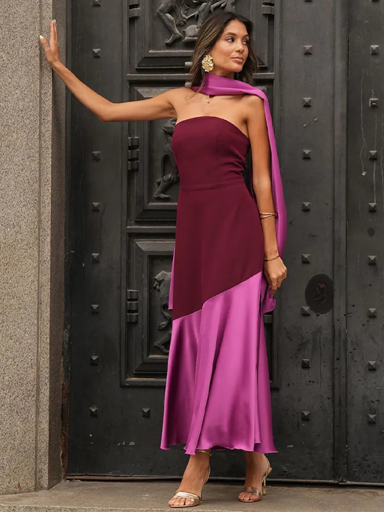 Isabella | Weißes schulterfreies Maxikleid mit Schal