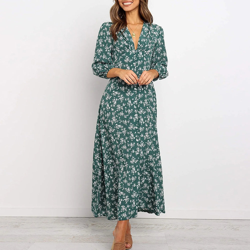 Marina | Geblümtes Midi-Kleid mit Knopfleiste
