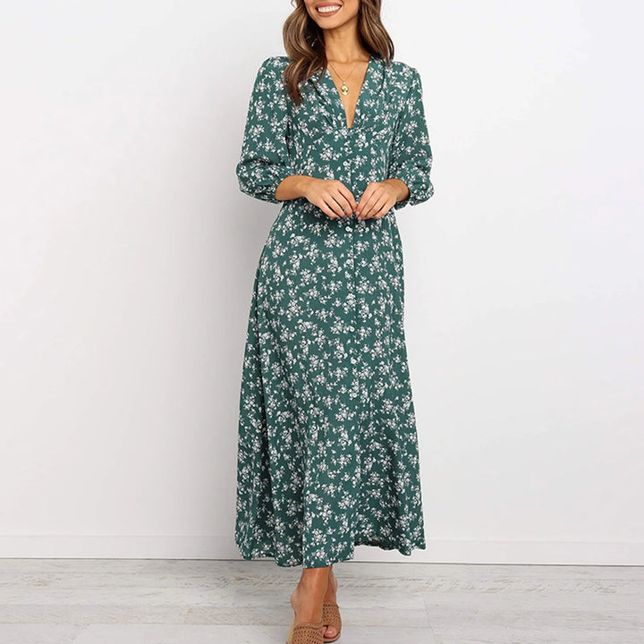 Marina™ | Geblümtes Midi-Kleid mit Knopfleiste