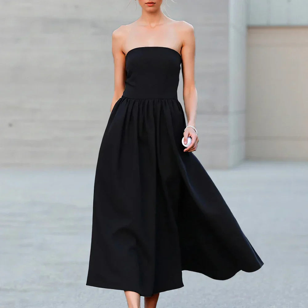 Yuna | Schulterfreies Midikleid mit Puffärmeln
