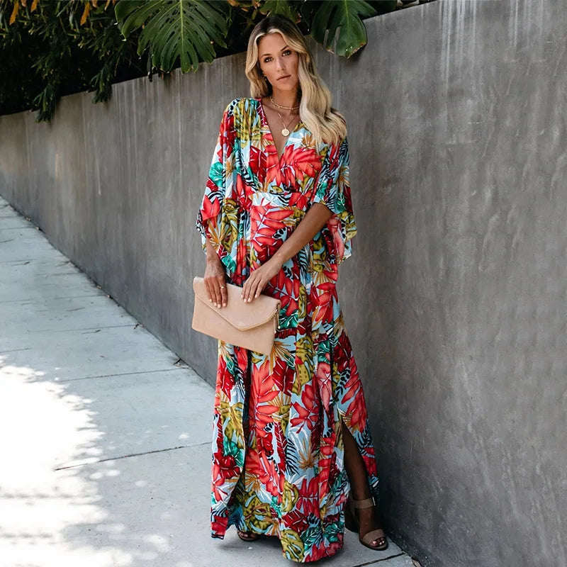 Noa | Maxikleid im Kimono-Stil mit Blumenmuster in großen Größen