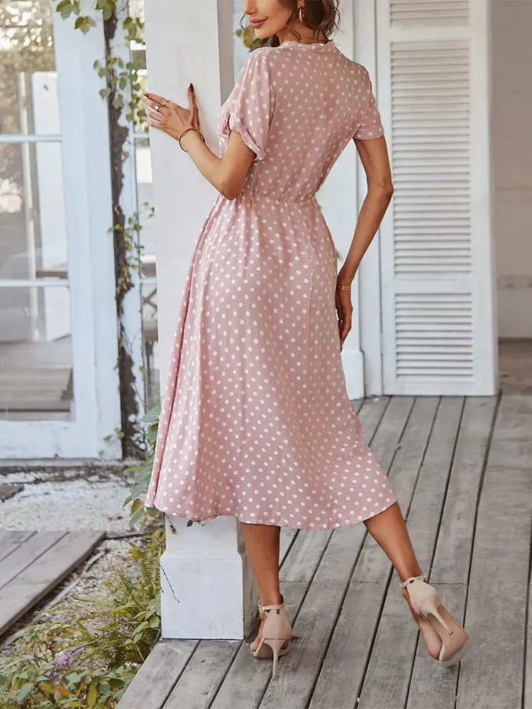 Dotarie™ Gepunktetes Midi-Hemdkleid