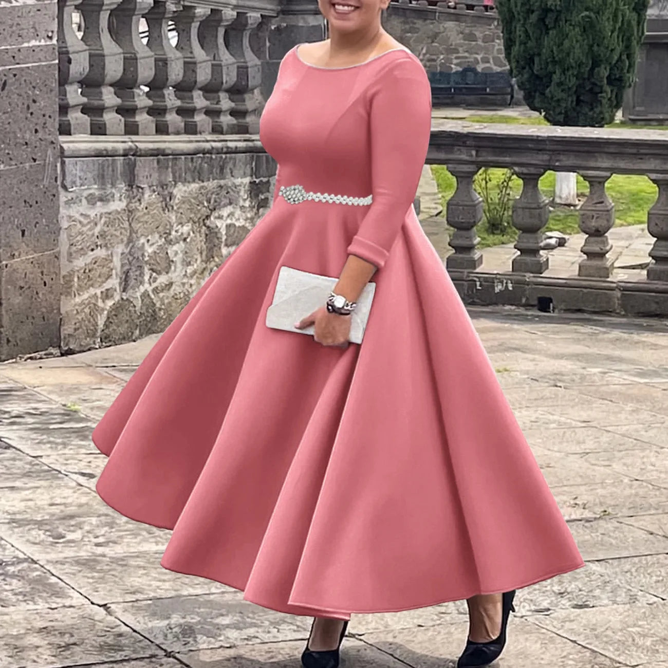 Alessia | Faltenwurf Maxi-Kleid in A-Linie mit Gürtel