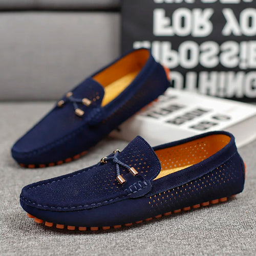 Miro Leder-Loafer mit Perforation - Blau