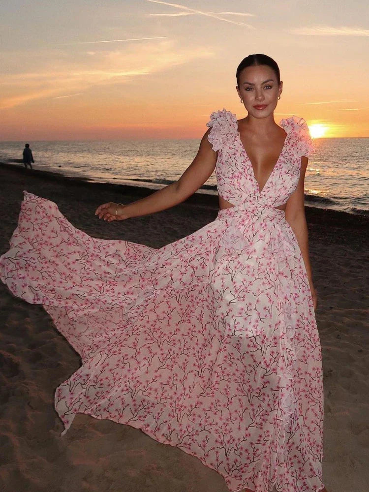 Lexi – Elegantes Rückenfreies Maxikleid mit Rüschen