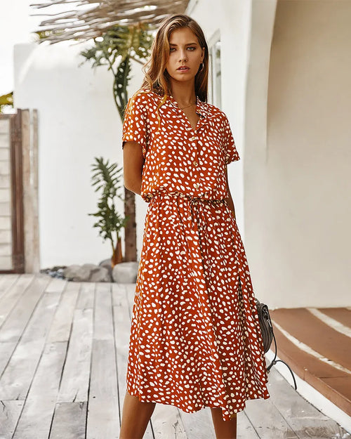Florienne Vintage Belted Shirt Dress with Floral Print