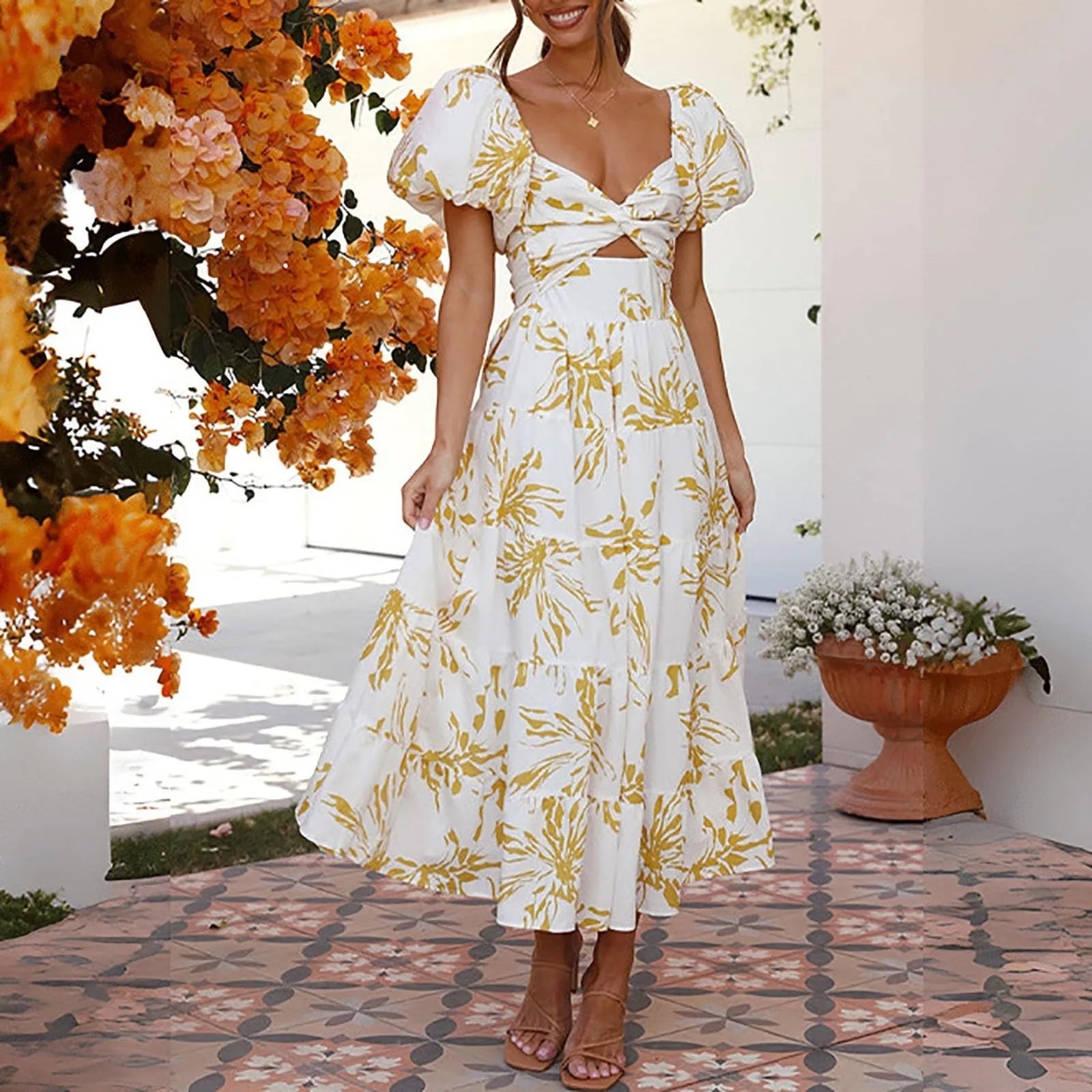 Mira | Florales, formelles Maxikleid mit V-Ausschnitt