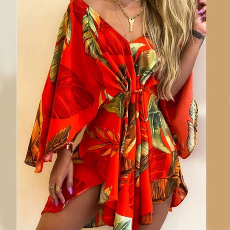 Daisy – Boho-Minikleid mit floralem V-Ausschnitt